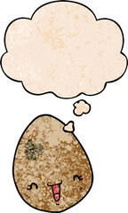 cartoon egg with thought bubble in grunge texture style