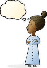 cartoon strict victorian teacher with thought bubble