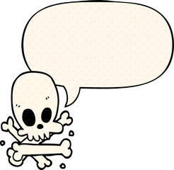 cartoon skull and bones with speech bubble in comic book style