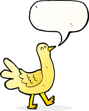 cartoon walking bird with speech bubble