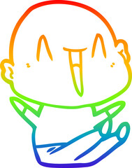 rainbow gradient line drawing of a happy cartoon bald man
