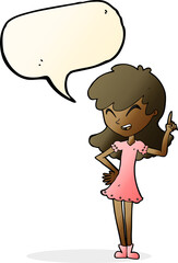 cartoon girl making point with speech bubble