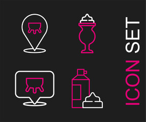 Set line Whipped cream in bottle, Udder, Milkshake and icon. Vector