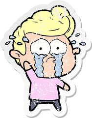distressed sticker of a cartoon crying man
