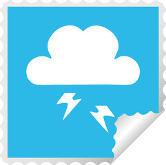 square peeling sticker cartoon of a thunder cloud