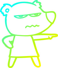 cold gradient line drawing of a cartoon angry bear polar girl pointing