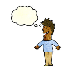 cartoon happy man with thought bubble