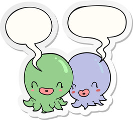 two cartoon octopi  with speech bubble sticker