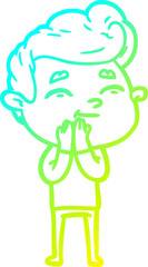 cold gradient line drawing of a happy cartoon man