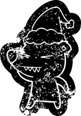 angry polar bear quirky cartoon distressed icon of a wearing santa hat