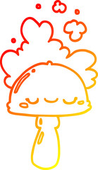 warm gradient line drawing of a cartoon mushroom with spoor cloud