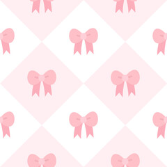 Pink ribbon seamless pattern with pink diamond background 