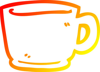 warm gradient line drawing of a cartoon tea cup
