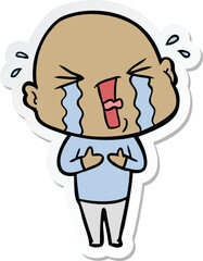 sticker of a cartoon crying bald man