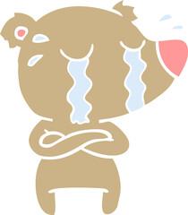 flat color style cartoon crying bear