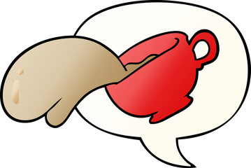 cartoon mug of coffee with speech bubble in smooth gradient style