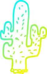 cold gradient line drawing of a cartoon cactus