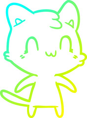 cold gradient line drawing of a cartoon happy cat