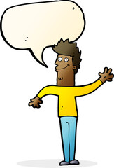 cartoon happy waving man with speech bubble
