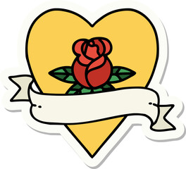 sticker of tattoo in traditional style of a heart rose and banner