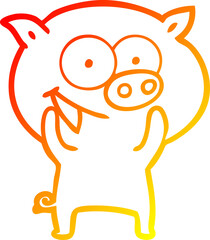 warm gradient line drawing of a cheerful pig cartoon