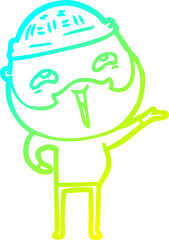 cold gradient line drawing of a cartoon happy bearded man