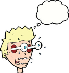 cartoon surprised man with eyes popping out with thought bubble