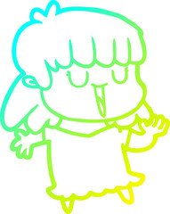 cold gradient line drawing of a cartoon woman