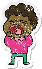 distressed sticker of a cartoon furious man