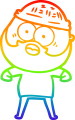rainbow gradient line drawing of a cartoon surprised bearded man