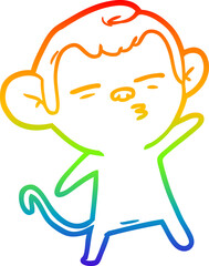 rainbow gradient line drawing of a cartoon suspicious monkey