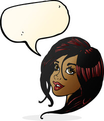 cartoon pretty female face with speech bubble