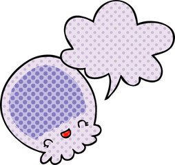 cartoon jellyfish with speech bubble in comic book style