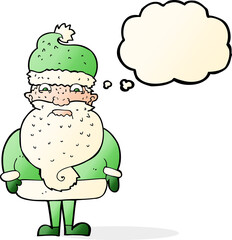cartoon grumpy santa claus with thought bubble