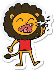 sticker of a cartoon roaring lion