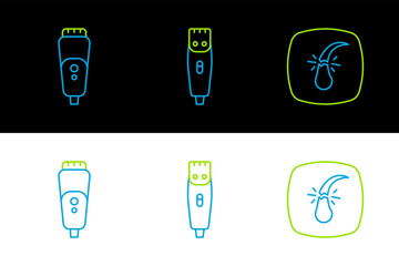 Set line Broken hair follicle, Electric razor blade and Hair clipper icon. Vector