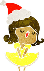 hand drawn christmas retro cartoon of kawaii girl