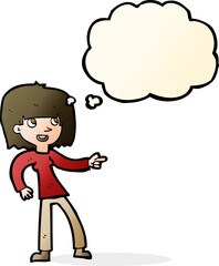 cartoon girl pointing with thought bubble