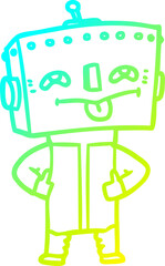 cold gradient line drawing of a cartoon robot