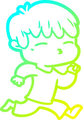 cold gradient line drawing of a cartoon curious boy