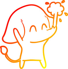 warm gradient line drawing of a cute cartoon elephant spouting water