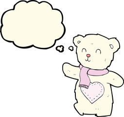 cartoon white teddy bear with love heart with thought bubble