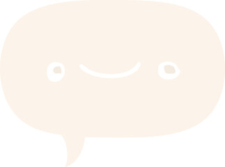 happy cartoon face with speech bubble in retro style