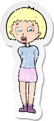 retro distressed sticker of a cartoon surprised woman