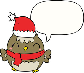 cute christmas owl with speech bubble