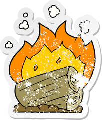 distressed sticker of a cartoon campfire