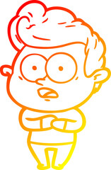 warm gradient line drawing of a cartoon staring man