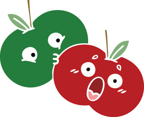 Obraz premium flat color retro cartoon of a pair of apples