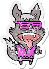 distressed sticker of a cartoon super cool werewolf