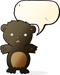 frightened black bear cartoon with speech bubble